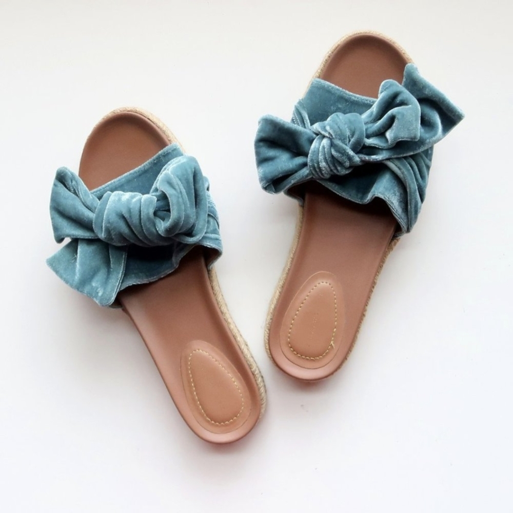 NWT Zara Turquoise Velvet Bow Espadrille Sandals